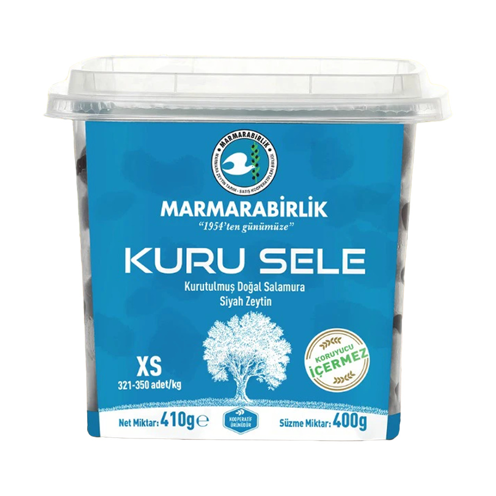 Marmara Birlik Kuru Sele İri Boy Plastik Siyah Zeytin 321-350 Xs 400 Gr
