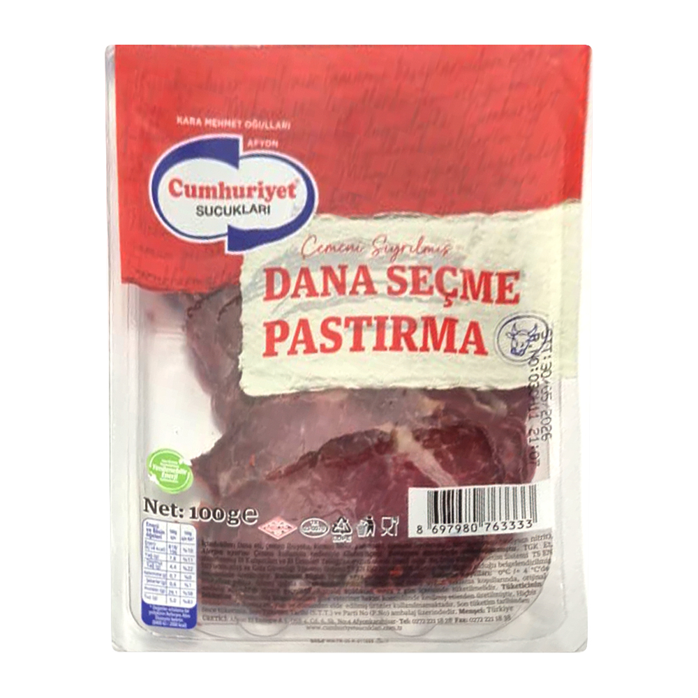Cumhuriyet Çemeni Sıyrılmış Dana Seçme Pastırma 100Gr