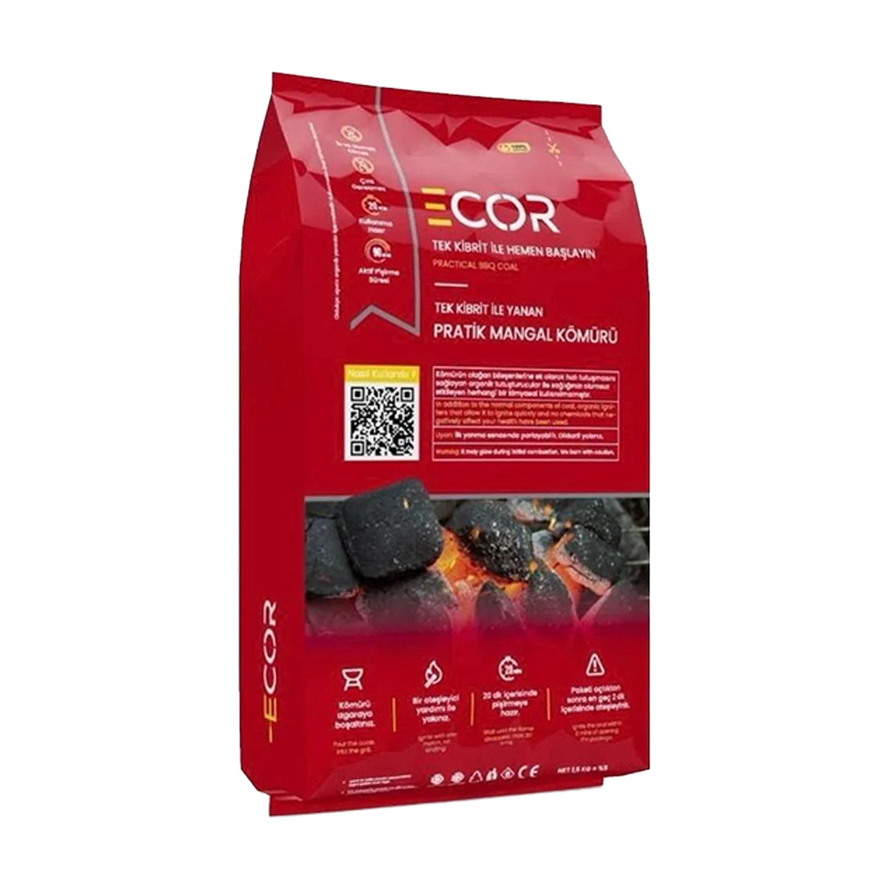 Ecor Tek Kibritle Yanan Pratik Mangal Kömürü 1,5Kg